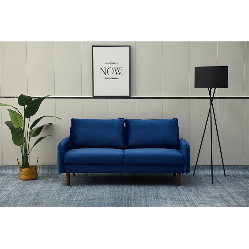 Hybition Velvet Sofa Modern Couch with Wooden Legs for Living Room - Space Blue