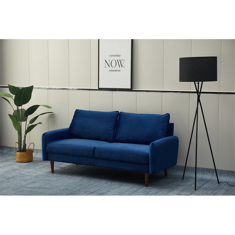 Hybition Velvet Sofa Modern Couch with Wooden Legs for Living Room - Space Blue