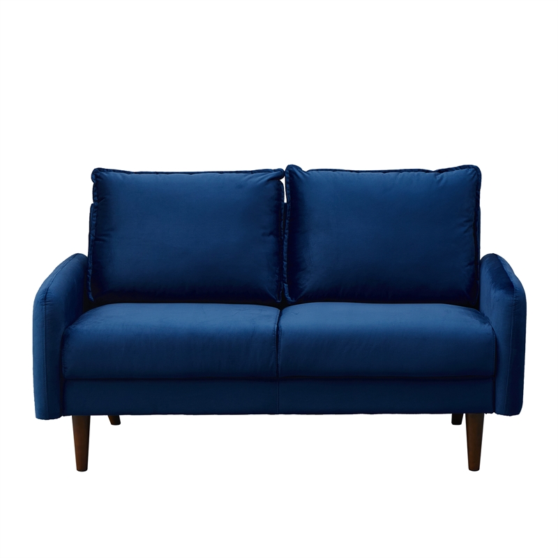Hybition Velvet Loveseat Modern Sofa with Wooden Legs for Living Room-Space Blue