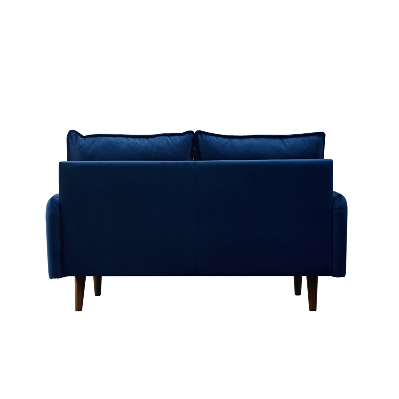 Hybition Velvet Loveseat Modern Sofa with Wooden Legs for Living Room-Space Blue
