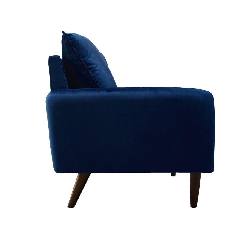 Hybition Velvet Loveseat Modern Sofa with Wooden Legs for Living Room-Space Blue