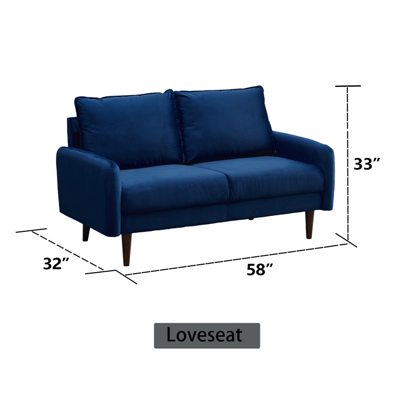 Hybition Velvet Loveseat Modern Sofa with Wooden Legs for Living Room-Space Blue