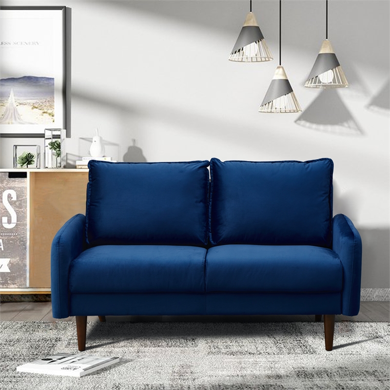 Hybition Velvet Loveseat Modern Sofa with Wooden Legs for Living Room-Space Blue