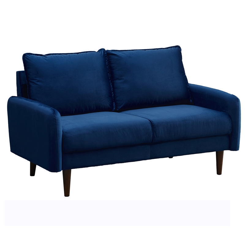 Hybition Velvet Loveseat Modern Sofa with Wooden Legs for Living Room-Space Blue