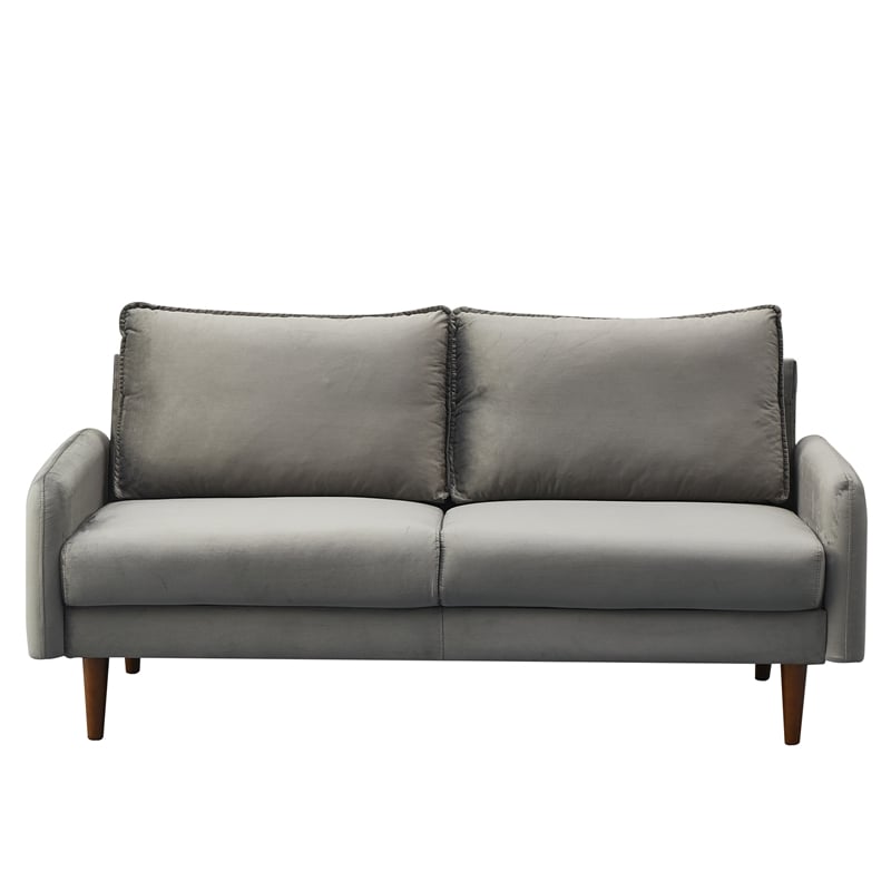 Hybition Velvet Sofa Modern Couch with Wooden Legs for Living Room - Gray