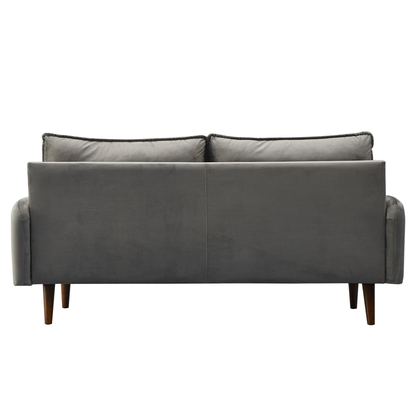 Hybition Velvet Sofa Modern Couch with Wooden Legs for Living Room - Gray
