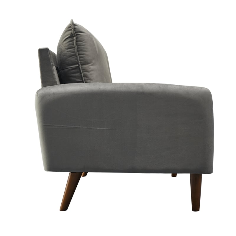 Hybition Velvet Sofa Modern Couch with Wooden Legs for Living Room - Gray
