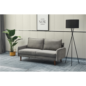 Hybition Velvet Sofa Modern Couch with Wooden Legs for Living Room - Gray