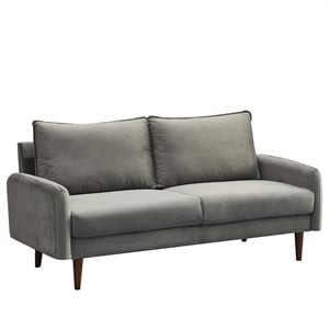 Hybition Velvet Sofa Modern Couch with Wooden Legs for Living Room - Gray