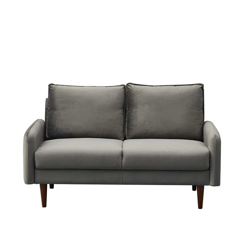 Hybition Velvet Loveseat Modern Sofa with Wooden Legs for Living Room - Gray