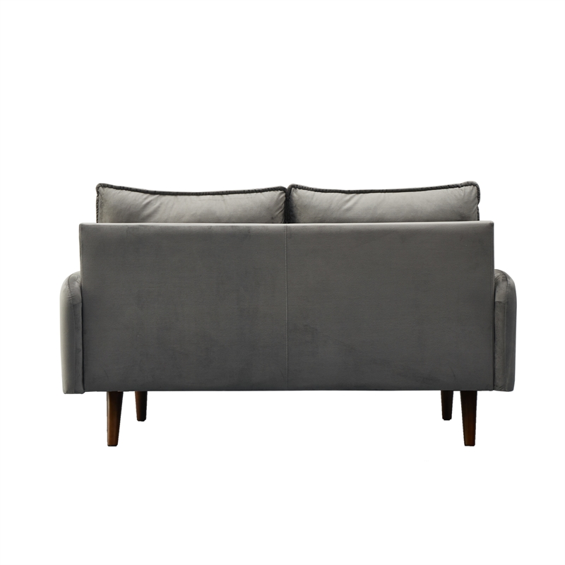 Hybition Velvet Loveseat Modern Sofa with Wooden Legs for Living Room - Gray