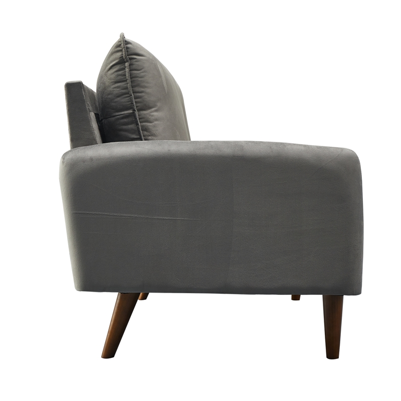Hybition Velvet Loveseat Modern Sofa with Wooden Legs for Living Room - Gray