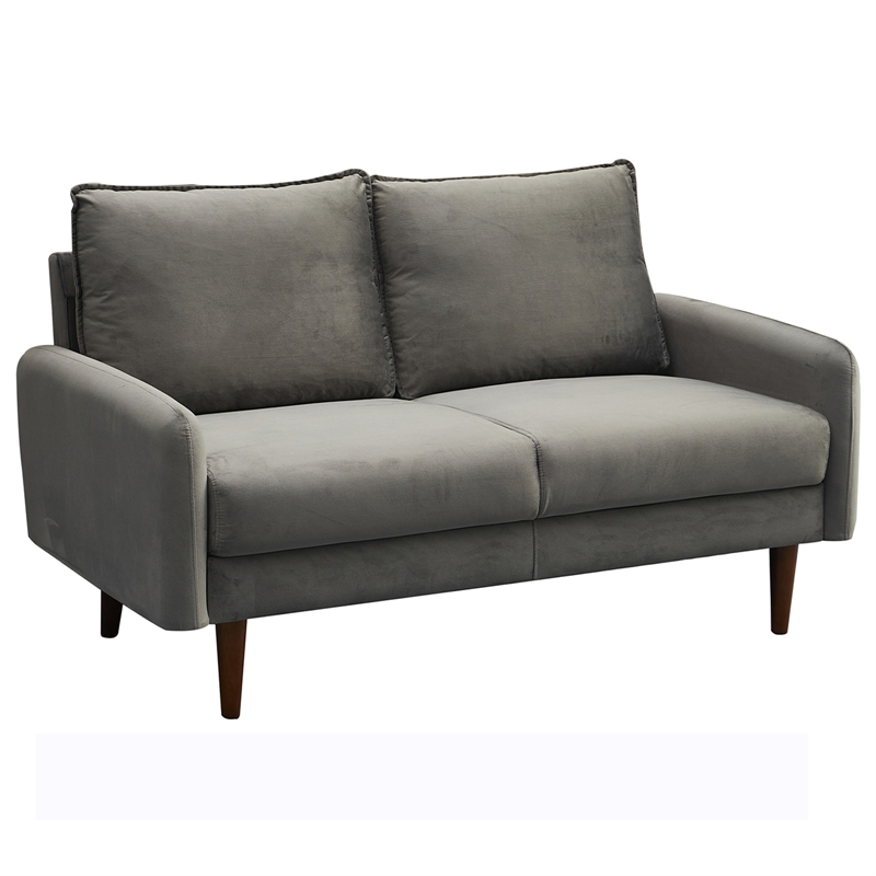 Hybition Velvet Loveseat Modern Sofa with Wooden Legs for Living Room - Gray