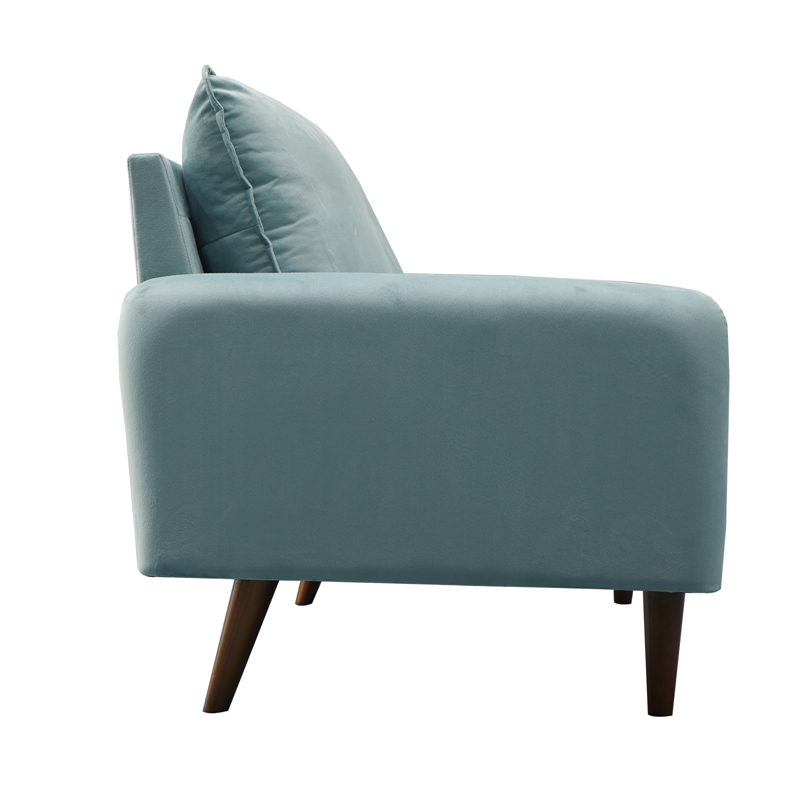 Hybition Velvet Loveseat Modern Sofa with Wooden Legs for Living Room - Cyan