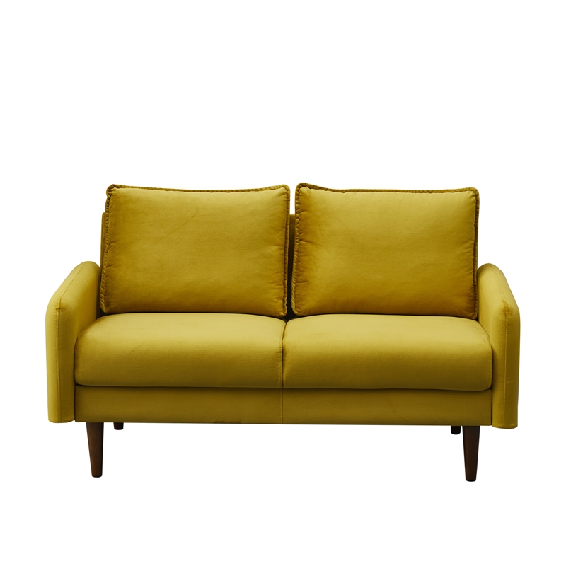 Hybition Velvet Loveseat Modern Sofa with Wooden Legs for Living Room - Gold
