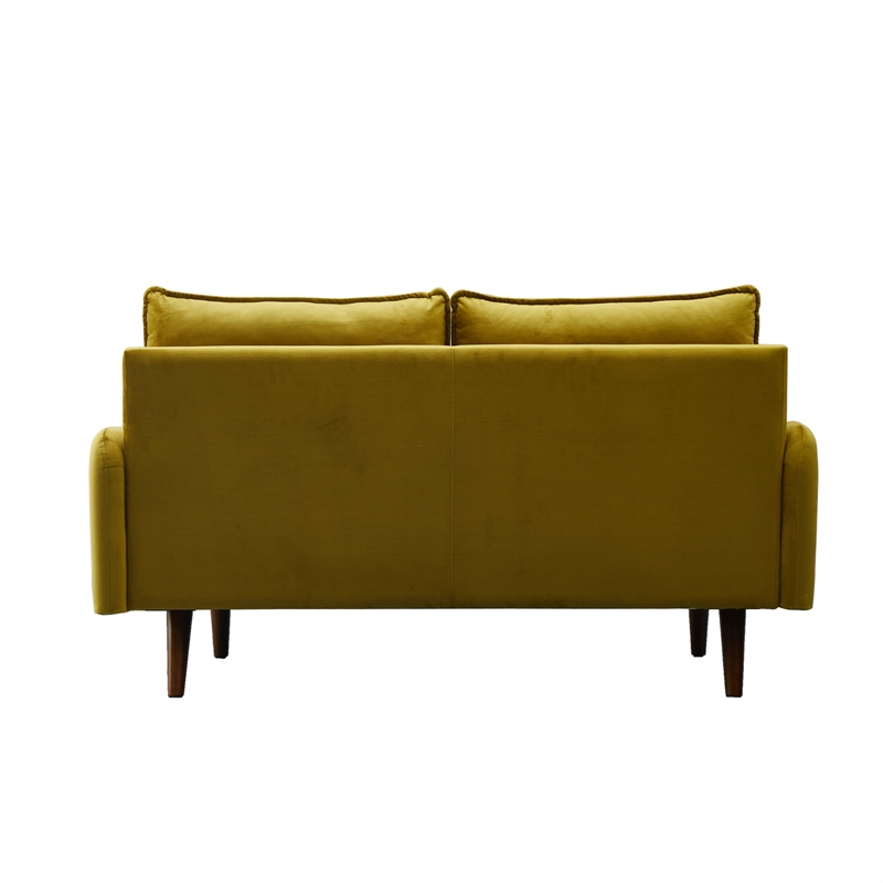 Hybition Velvet Loveseat Modern Sofa with Wooden Legs for Living Room - Gold