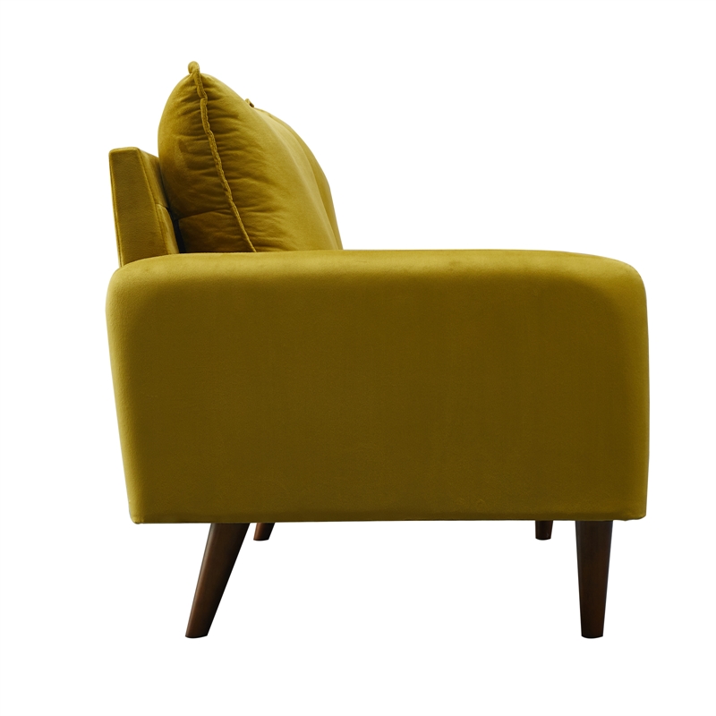 Hybition Velvet Loveseat Modern Sofa with Wooden Legs for Living Room - Gold
