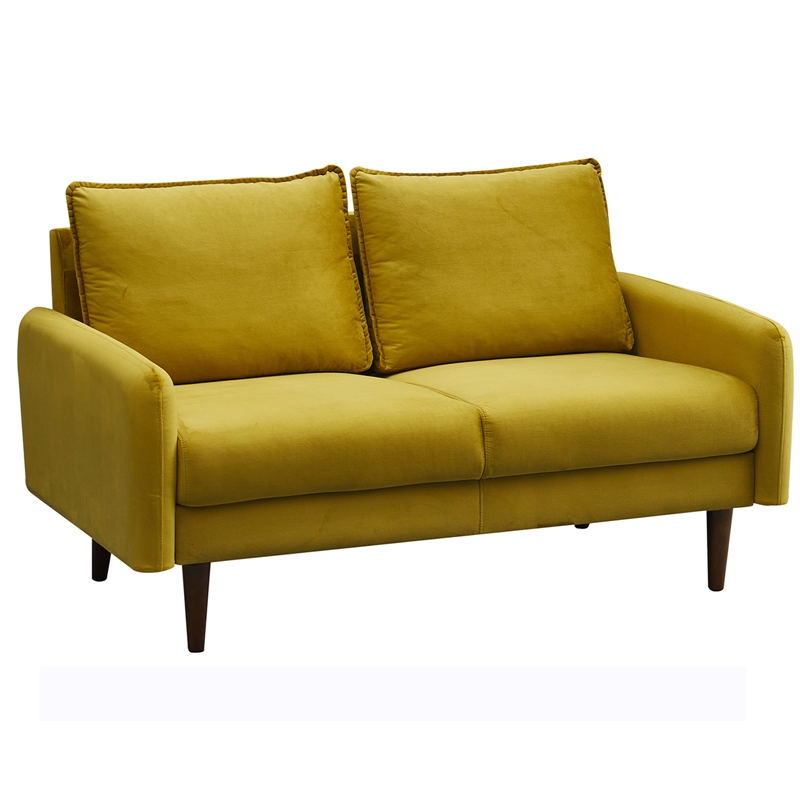 Hybition Velvet Loveseat Modern Sofa with Wooden Legs for Living Room - Gold