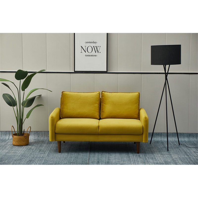 Hybition Velvet Loveseat Modern Sofa with Wooden Legs for Living Room - Gold