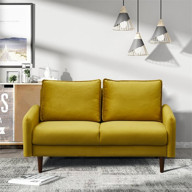 Hybition Velvet Loveseat Modern Sofa with Wooden Legs for Living Room - Gold