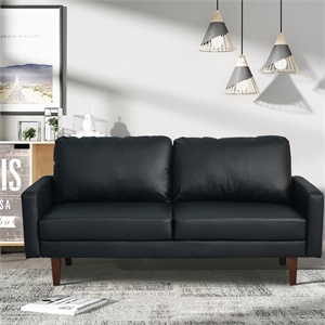 Hybition Faux Leather Sofa Mid-Century Modern Couch for Living Room/Office-Black