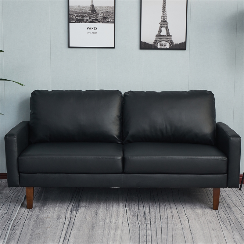 Hybition Faux Leather Sofa Mid-Century Modern Couch for Living Room/Office-Black