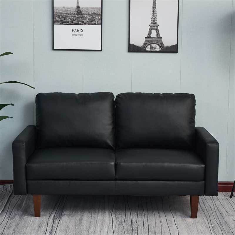 Hybition Faux Leather Loveseat Modern Sofa for Living Room/Office-Black