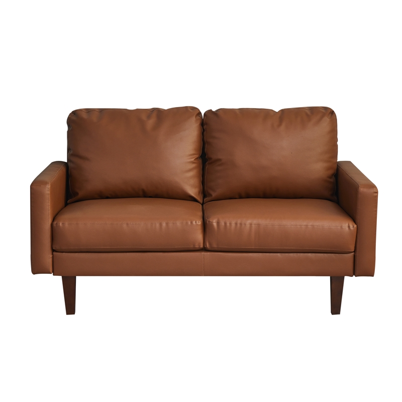 Hybition Faux Leather Loveseat Modern Sofa for Living Room/Office-Brown