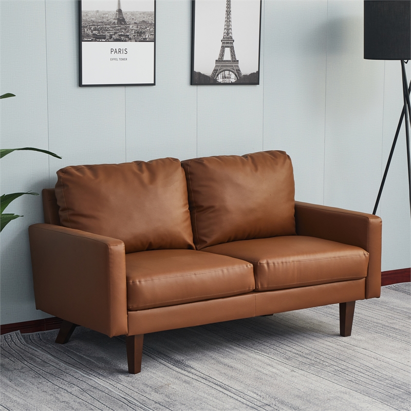 Hybition Faux Leather Loveseat Modern Sofa for Living Room/Office-Brown