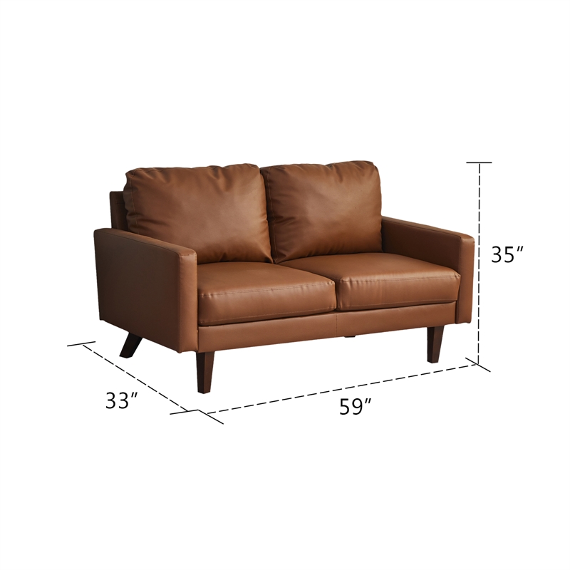 Hybition Faux Leather Loveseat Modern Sofa for Living Room/Office-Brown
