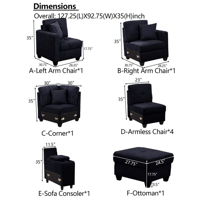 Hybition Modern Convertible Velvet Sectional Sofa with Ottoman&Console Blue