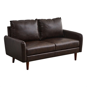 Hybition Faux Leather Loveseat Modern Sofa with Wooden Legs  Brown