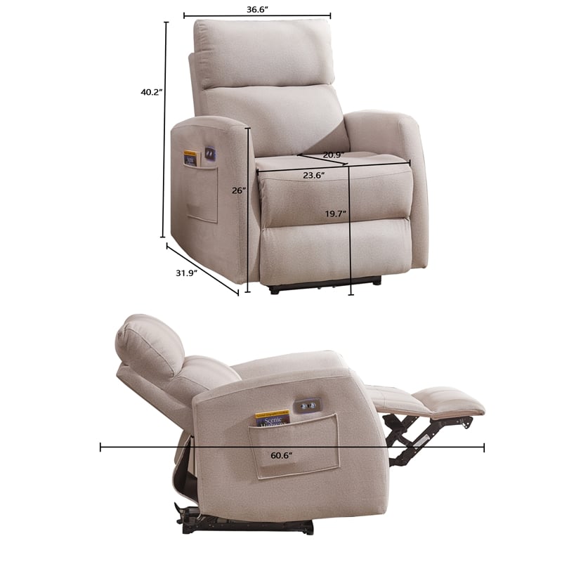 Hybition Modern Recliner Chair Electrically Adjustable Fabric Single Sofa Gray