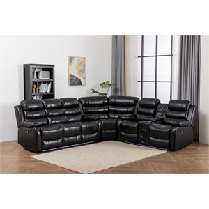 Hybition Faux Leather Living Room Set Reclining Sectional Sofa Black