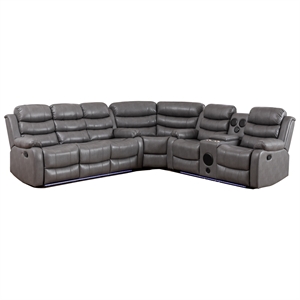 Hybition Faux Leather Living Room Set Modern Reclining Sectional Sofa Gray