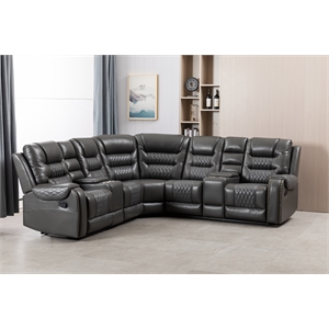 Reclining Faux Leather Sectional Sofa w/ Storage & Cup Holders Gray
