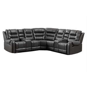 Hybition Manual Recliner Sectional Sofa Set PU Leather L-Shaped Couch Gray