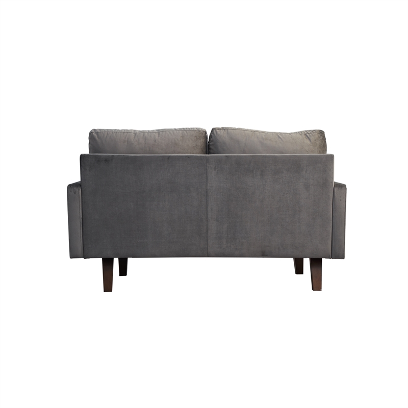 Hybition Velvet Loveseat Modern Sofa with Wooden Legs-Grey