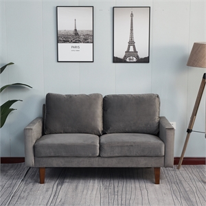 Hybition Velvet Loveseat Modern Sofa with Wooden Legs-Grey