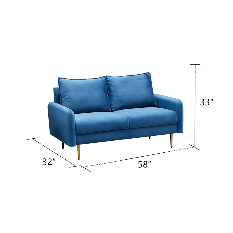 Hybition Velvet Loveseat Modern Sofa with Metal Legs for Living Room-Blue
