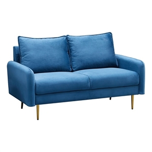 Hybition Velvet Loveseat Modern Sofa with Metal Legs for Living Room-Blue