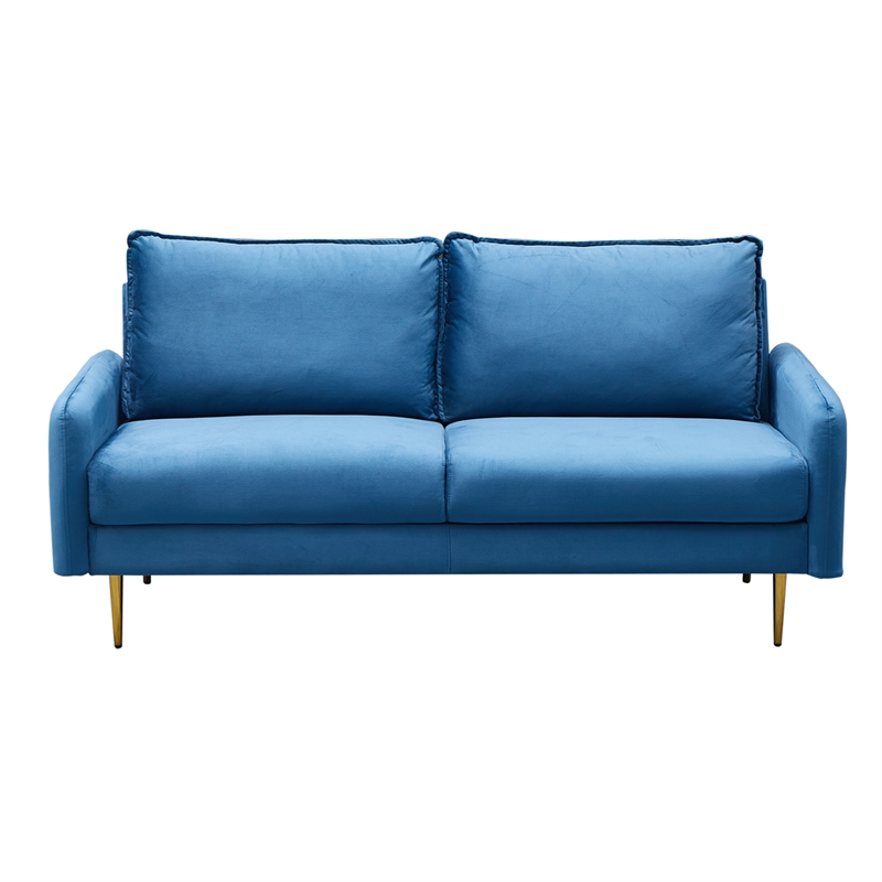 Hybition Velvet Sofa Modern Couch with Metal Legs for Living Room-Blue