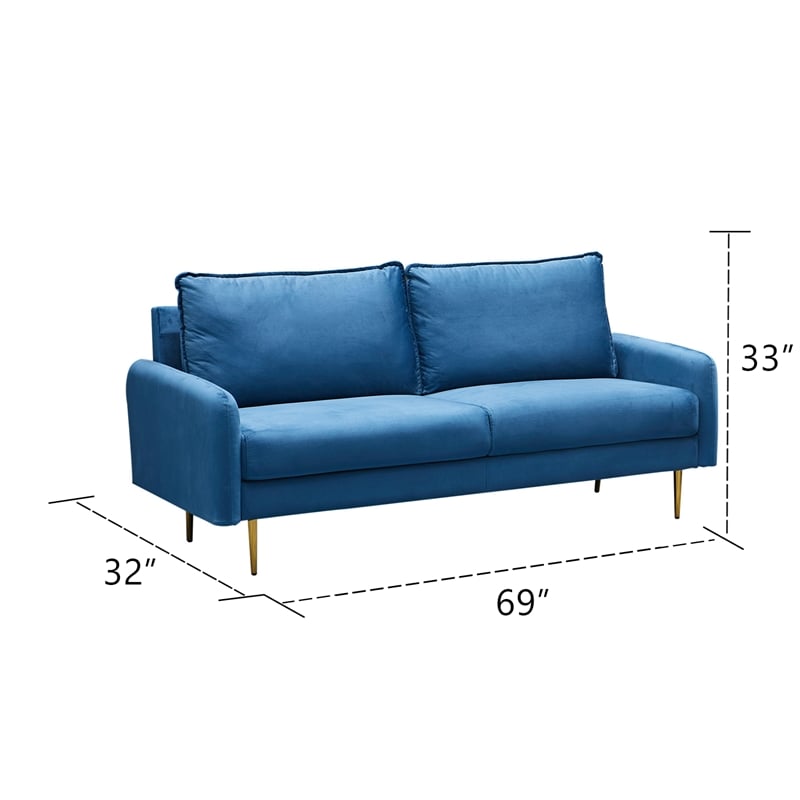Hybition Velvet Sofa Modern Couch with Metal Legs for Living Room-Blue