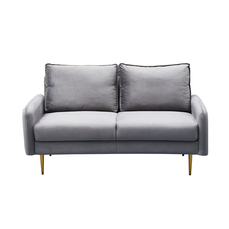 Hybition Velvet Loveseat Modern Sofa with Metal Legs for Living Room-Grey