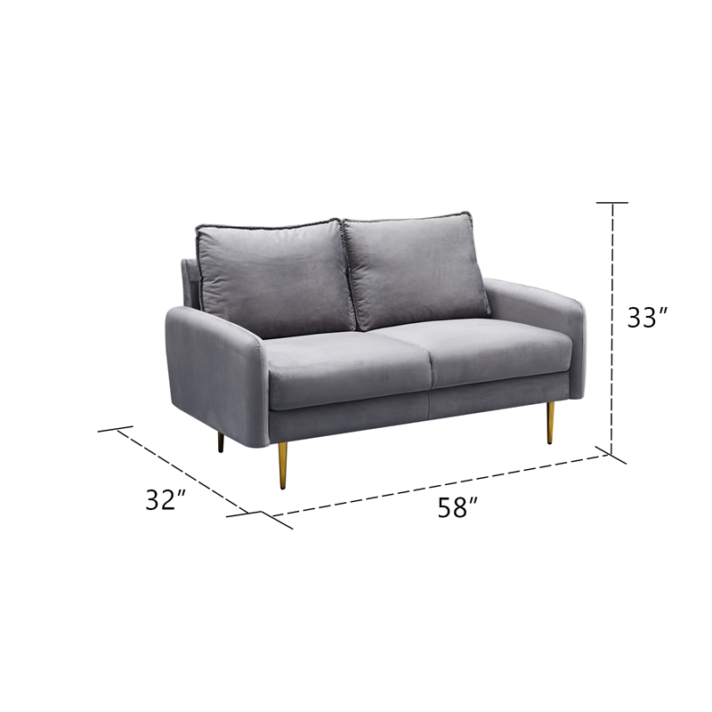 Hybition Velvet Loveseat Modern Sofa with Metal Legs for Living Room-Grey