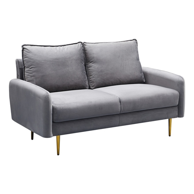 Hybition Velvet Loveseat Modern Sofa with Metal Legs for Living Room-Grey