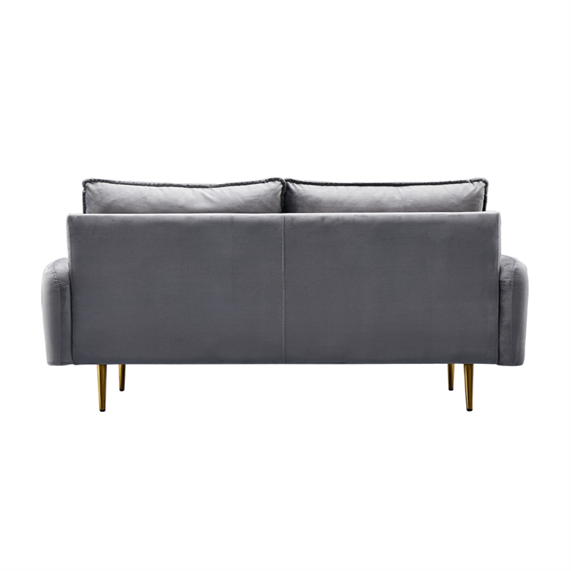 Hybition Velvet Sofa Modern Couch with Metal Legs for Living Room-Grey
