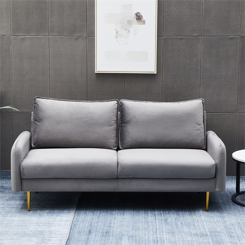 Hybition Velvet Sofa Modern Couch with Metal Legs for Living Room-Grey