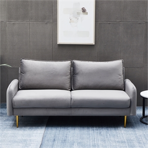 Hybition Velvet Sofa Modern Couch with Metal Legs for Living Room-Grey