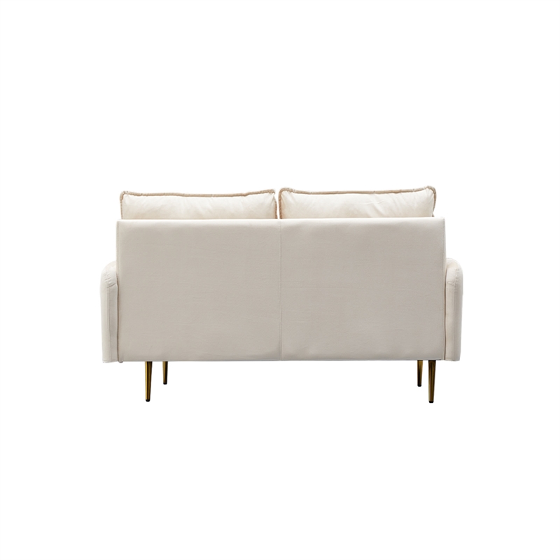 Hybition Velvet Loveseat Modern Sofa with Metal Legs for Living Room-Beige